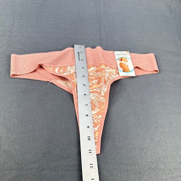 Jockey Women's Sz Large 7 Panty Thong Soft Touch Lace Waistband Floral Pink New - Picture 8 of 9